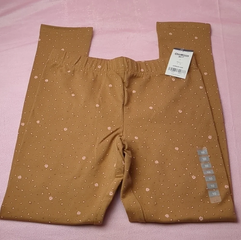 OshKosh B'Gosh Light Brown and Pink Floral Elastic Waist Leggings size 10